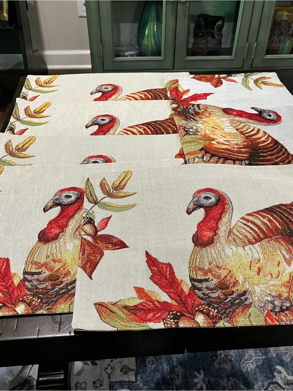 Croft & barrow Thanksgiving Turkey Placemats - Red, Brown & Cream set of 6